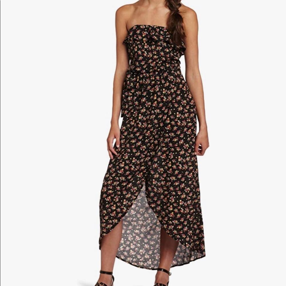 Lucy Love Women's  Maxi Dress Small  Floral Black white Strapless Bandeau New